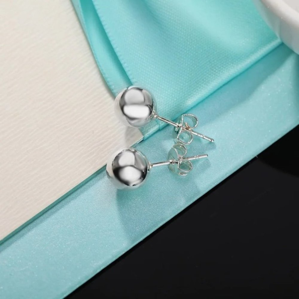 925 Sterling Silver 6MM Round Smooth Solid Ball Stud Earrings Fashion Wedding - Picture 2 of 6